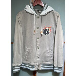 The Hundreds Mens Hooded Gray Snap Button Logo Varsity Jacket Size Large